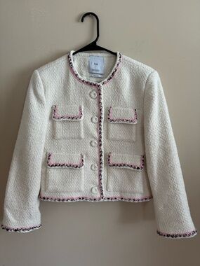 Mango Ivory Tweed Jacket with Pink & Black Trim